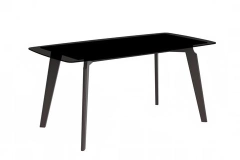 Krevor Modern Dining Table with Rectangular Stone/Glass Wide Tabletop with Black Steel Legs