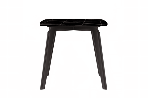 Krevor Modern Dining Table with Rectangular Stone/Glass Wide Tabletop with Black Steel Legs