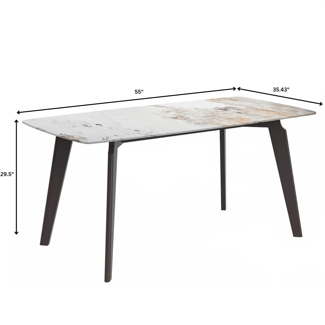 Krevor Modern Dining Table with Rectangular Stone/Glass Wide Tabletop with Black Steel Legs