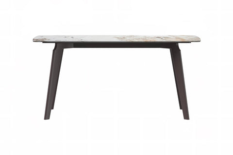 Krevor Modern Dining Table with Rectangular Stone/Glass Wide Tabletop with Black Steel Legs