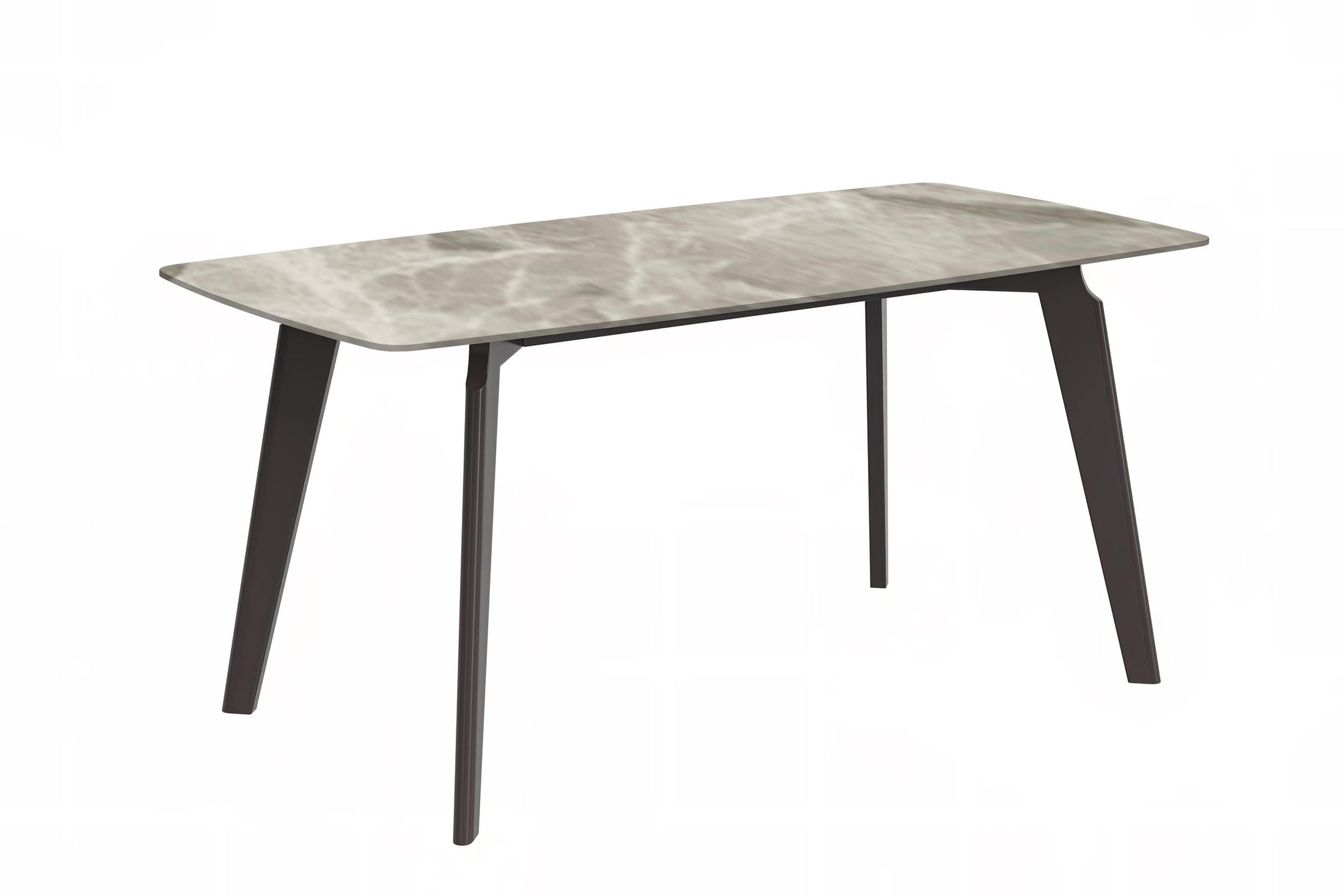 Krevor Modern Dining Table with Rectangular Stone/Glass Wide Tabletop with Black Steel Legs