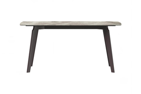 Krevor Modern Dining Table with Rectangular Stone/Glass Wide Tabletop with Black Steel Legs