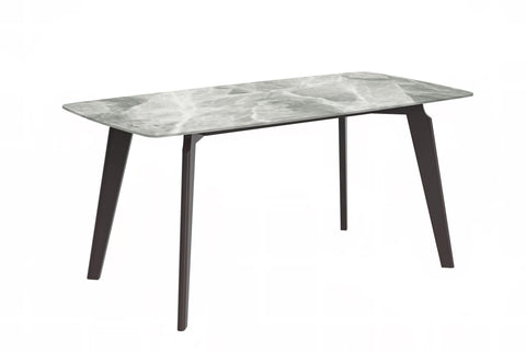 Krevor Modern Dining Table with Rectangular Stone/Glass Wide Tabletop with Black Steel Legs