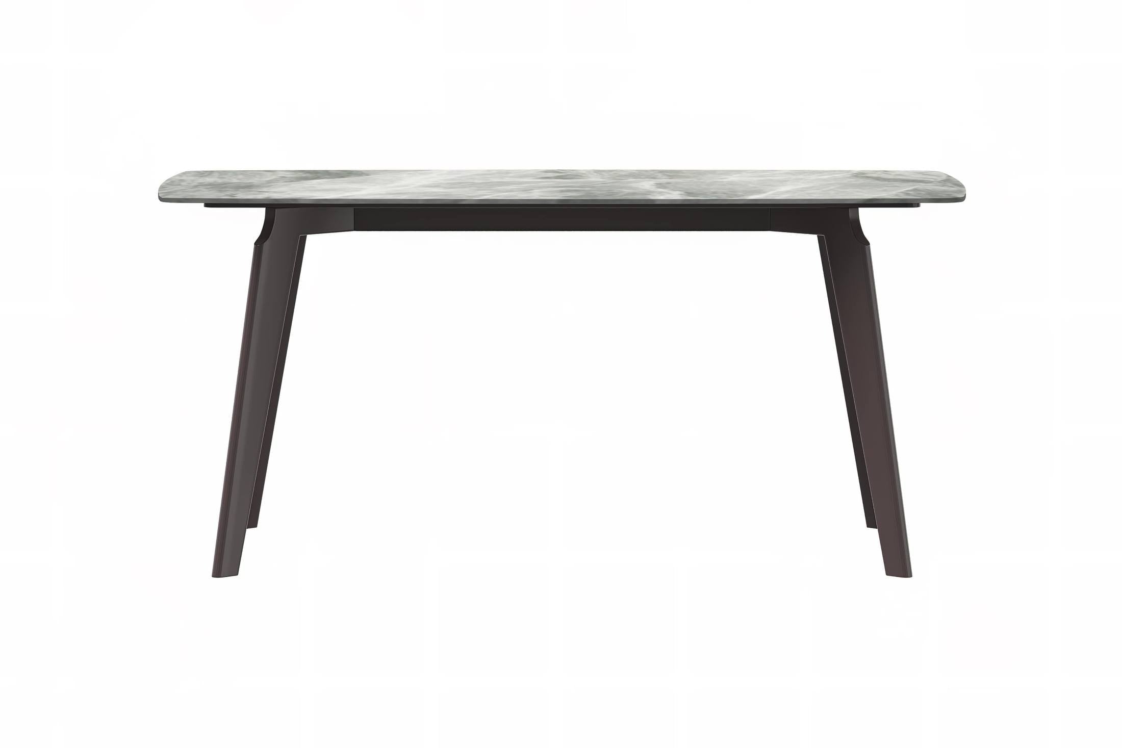 Krevor Modern Dining Table with Rectangular Stone/Glass Wide Tabletop with Black Steel Legs