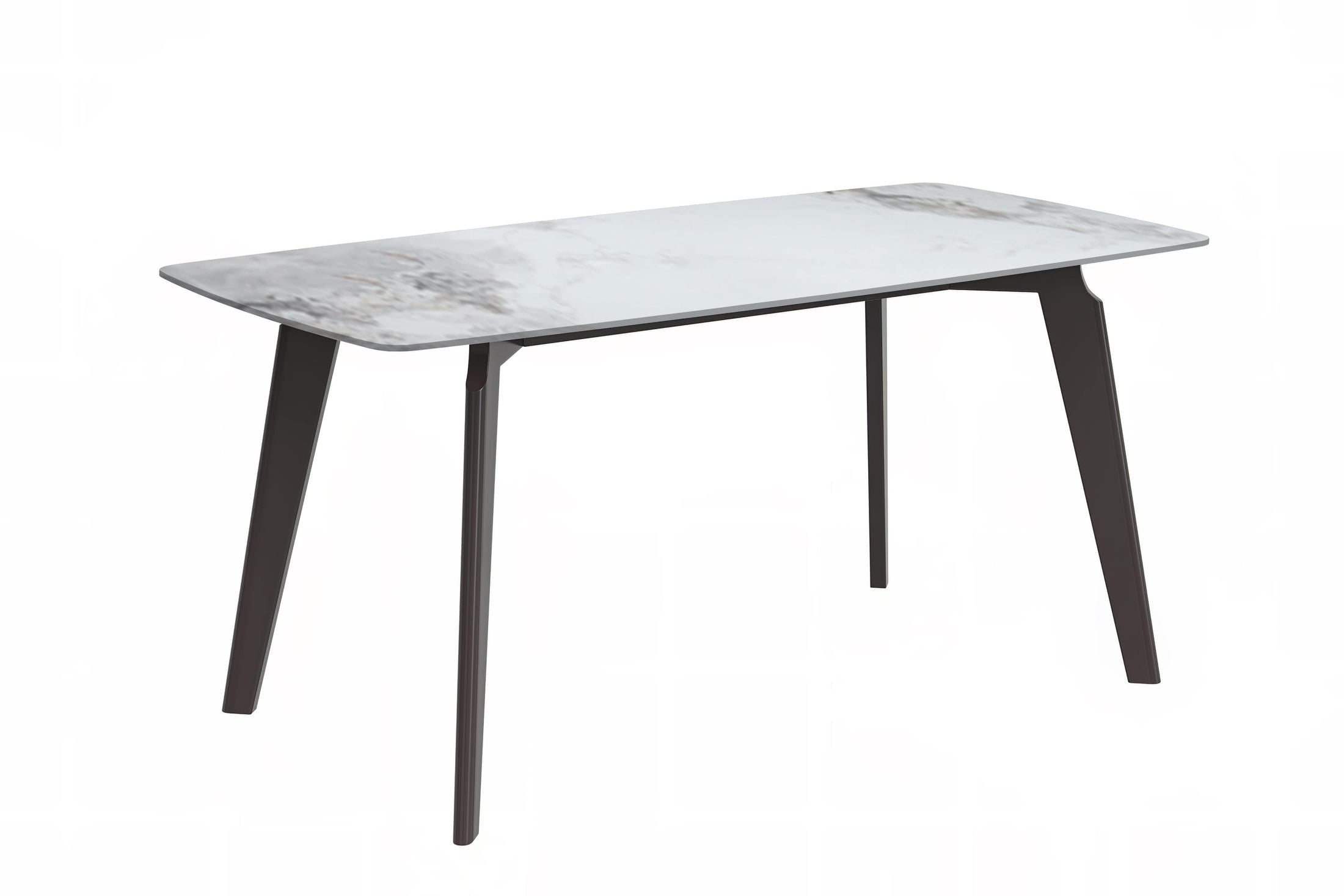 Krevor Modern Dining Table with Rectangular Stone/Glass Wide Tabletop with Black Steel Legs