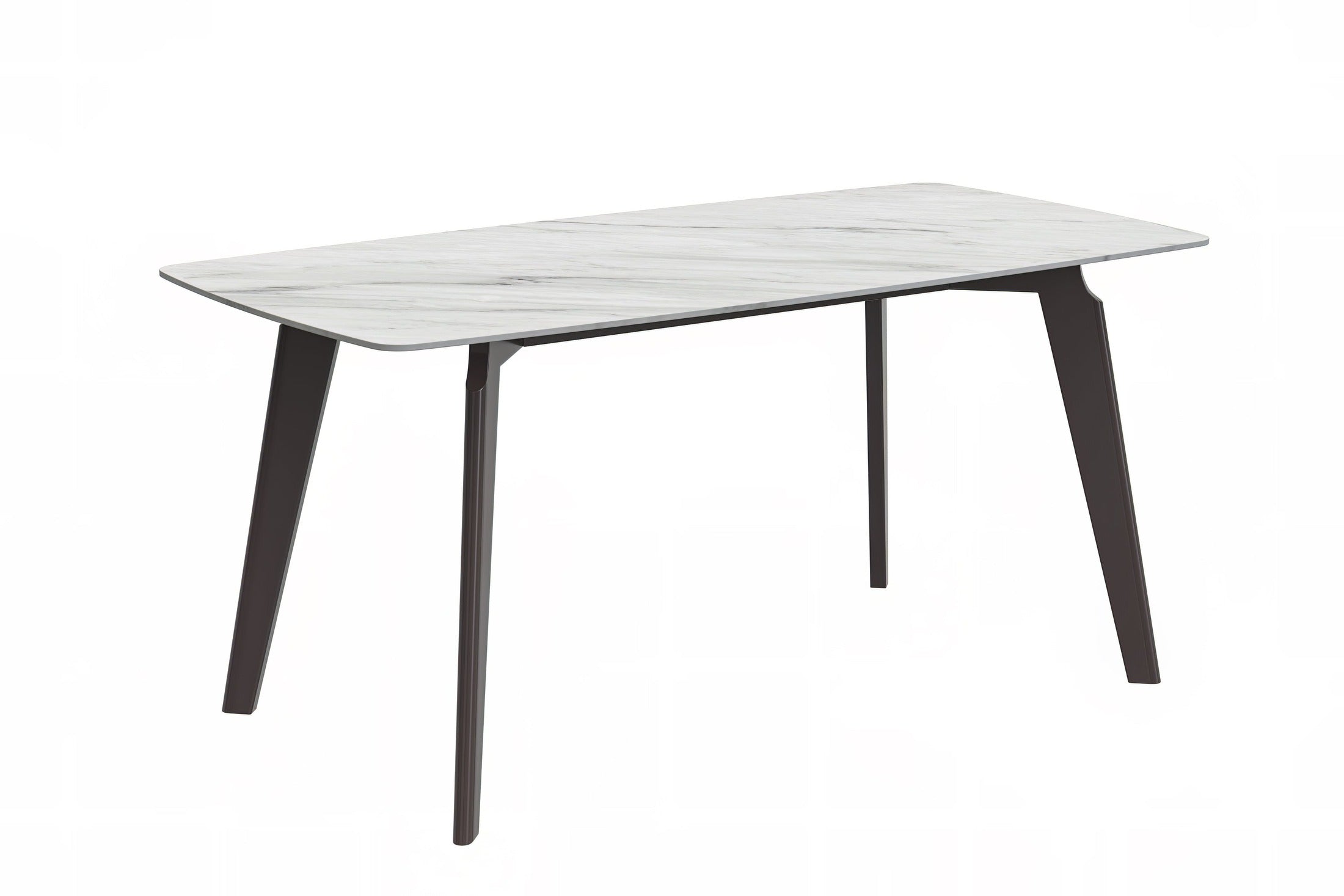 Krevor Modern Dining Table with Rectangular Stone/Glass Wide Tabletop with Black Steel Legs