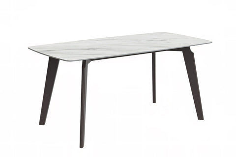 Krevor Modern Dining Table with Rectangular Stone/Glass Wide Tabletop with Black Steel Legs