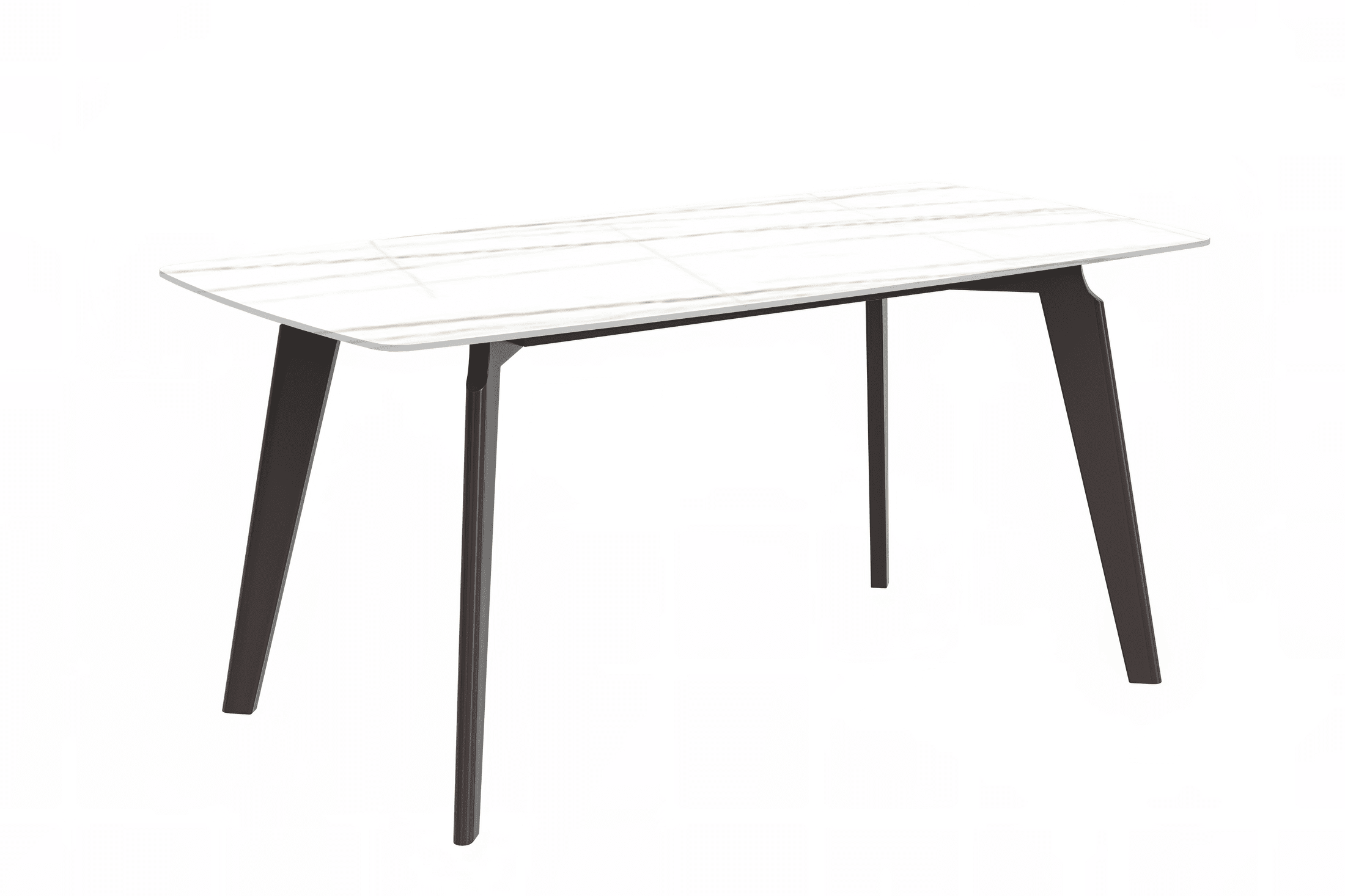 Krevor Modern Dining Table with Rectangular Stone/Glass Wide Tabletop with Black Steel Legs