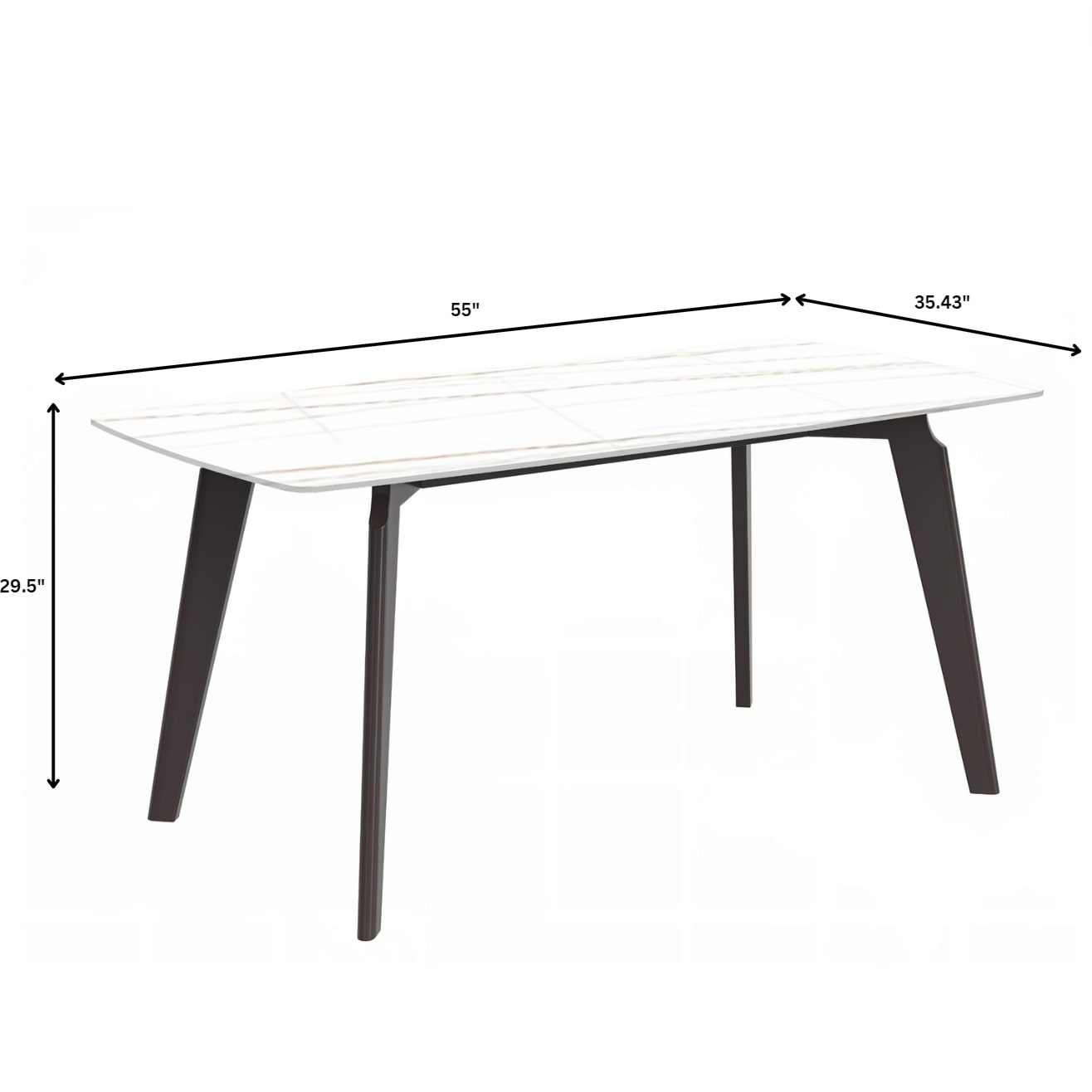 Krevor Modern Dining Table with Rectangular Stone/Glass Wide Tabletop with Black Steel Legs