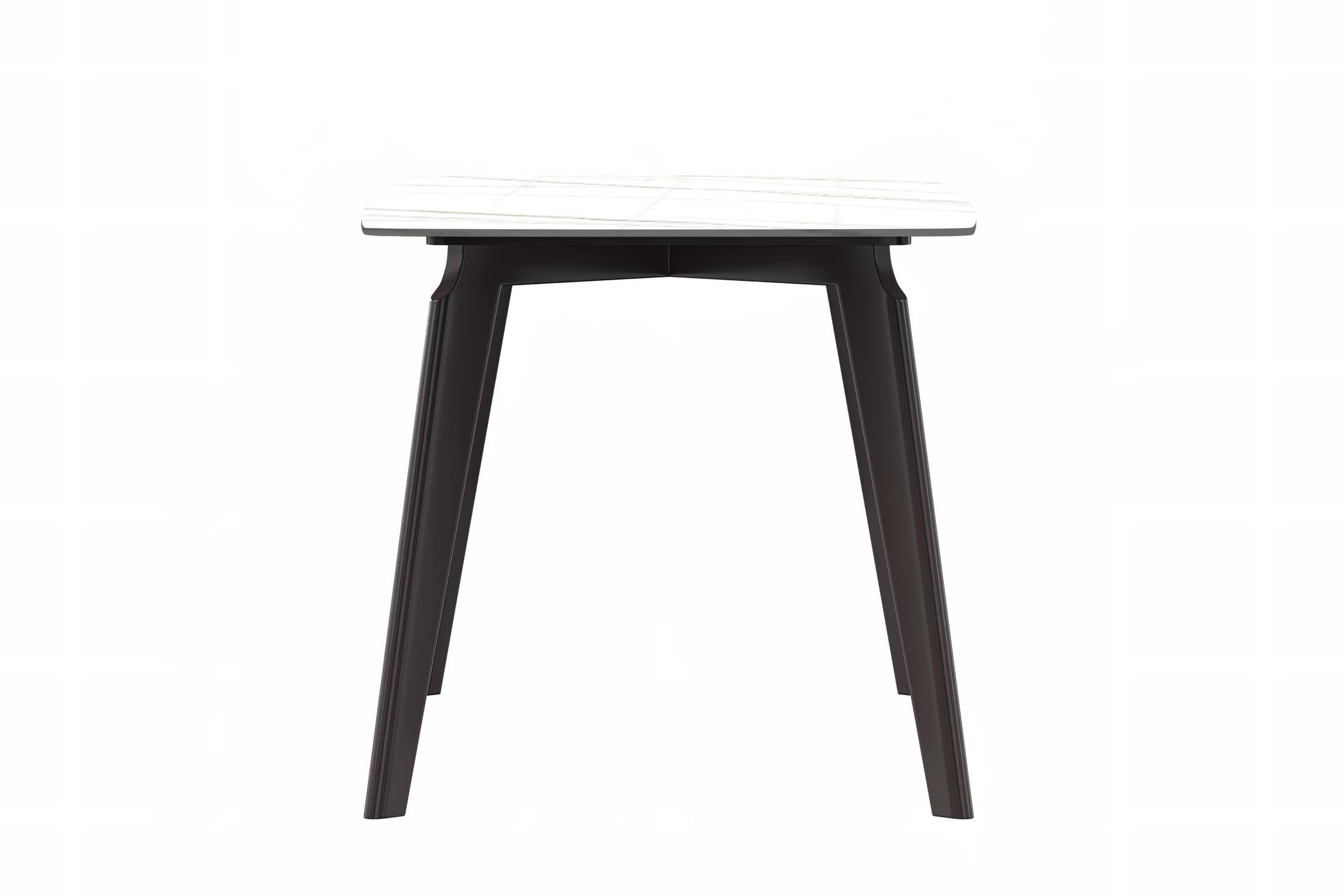 Krevor Modern Dining Table with Rectangular Stone/Glass Wide Tabletop with Black Steel Legs