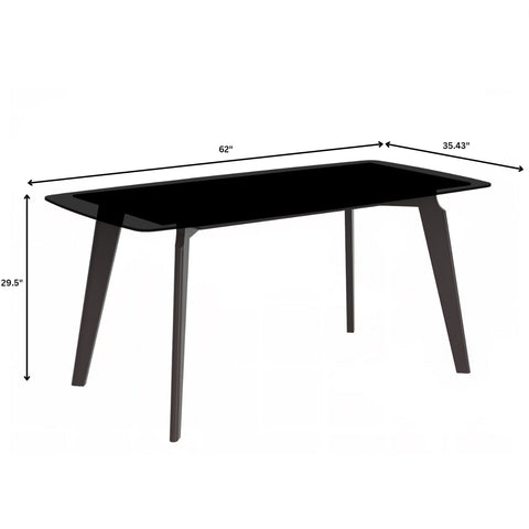 Krevor Modern Dining Table with Rectangular Stone/Glass Wide Tabletop with Black Steel Legs