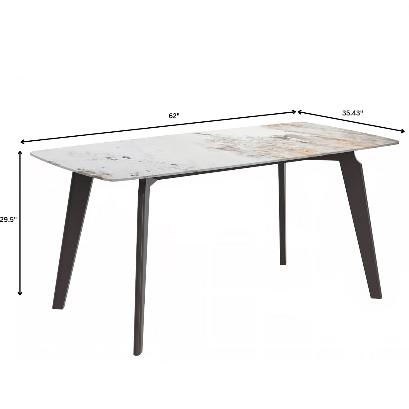 Krevor Modern Dining Table with Rectangular Stone/Glass Wide Tabletop with Black Steel Legs