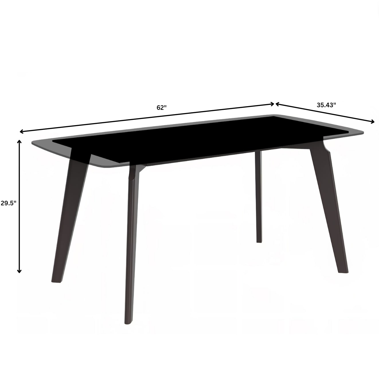 Krevor Modern Dining Table with Rectangular Stone/Glass Wide Tabletop with Black Steel Legs