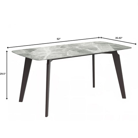 Krevor Modern Dining Table with Rectangular Stone/Glass Wide Tabletop with Black Steel Legs