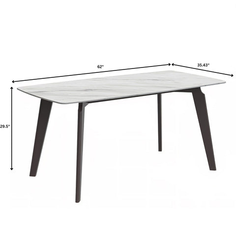 Krevor Modern Dining Table with Rectangular Stone/Glass Wide Tabletop with Black Steel Legs