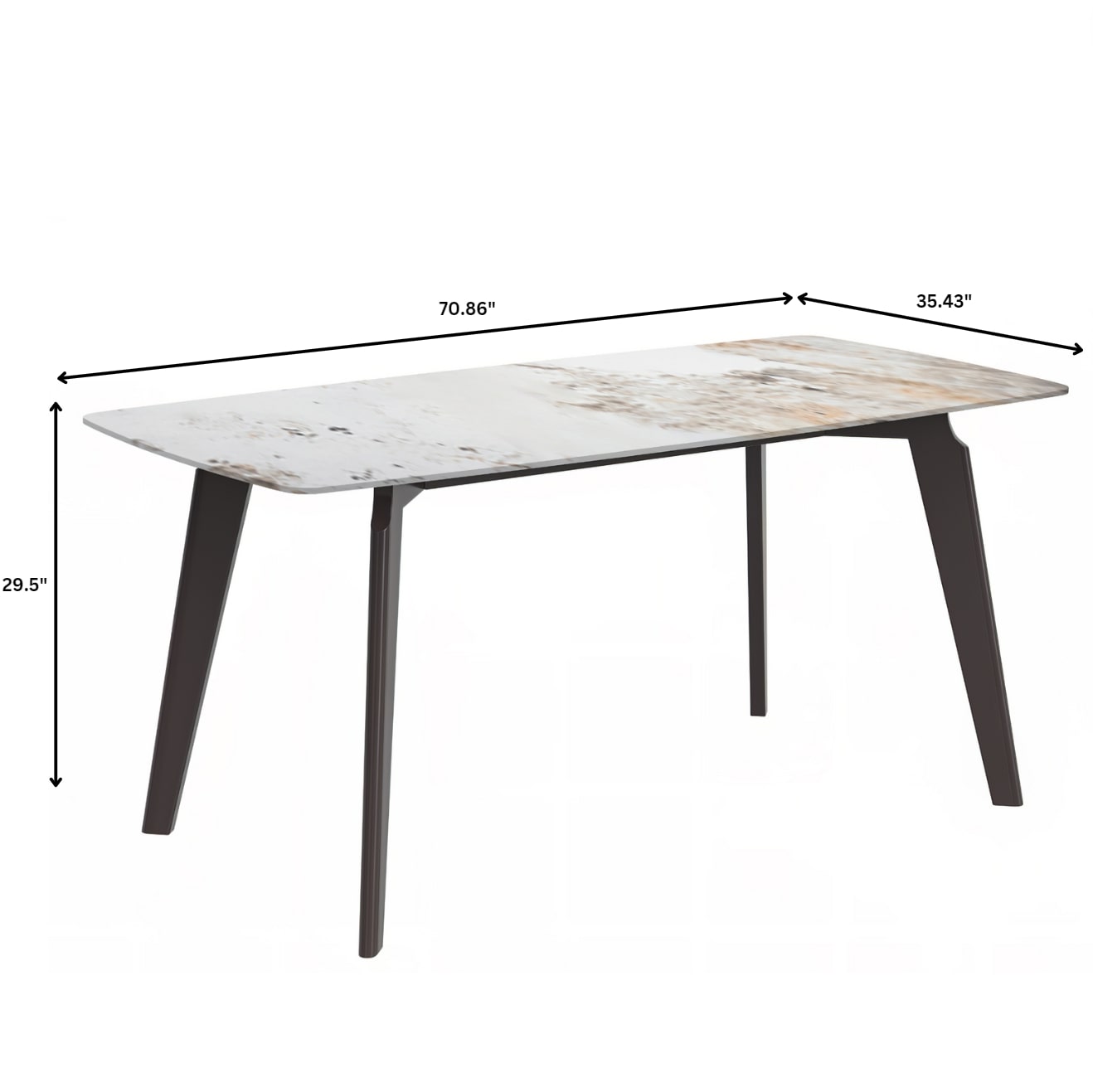 Krevor Modern Dining Table with Rectangular Stone/Glass Wide Tabletop with Black Steel Legs