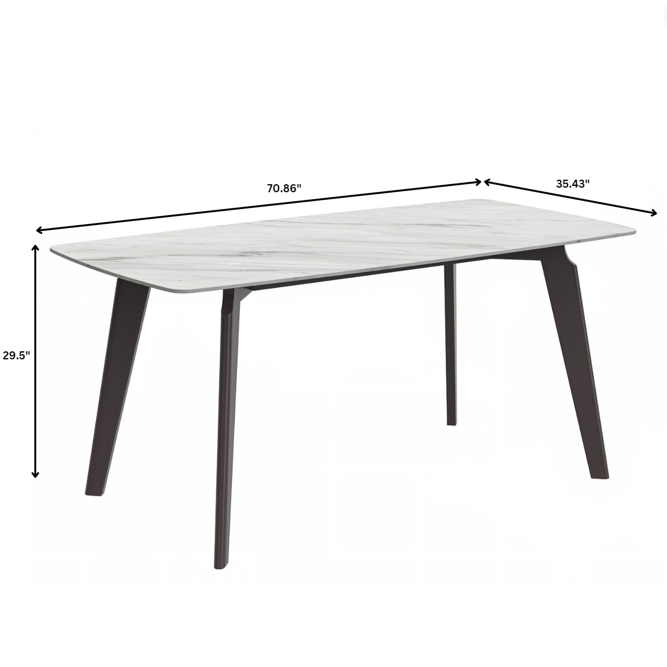 Krevor Modern Dining Table with Rectangular Stone/Glass Wide Tabletop with Black Steel Legs