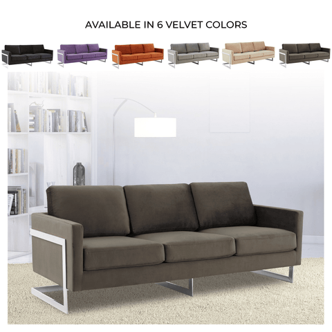 Lincoln 3-Seater Sofa Upholstered in Velvet Fabric with Chrome Stainless Steel Frame