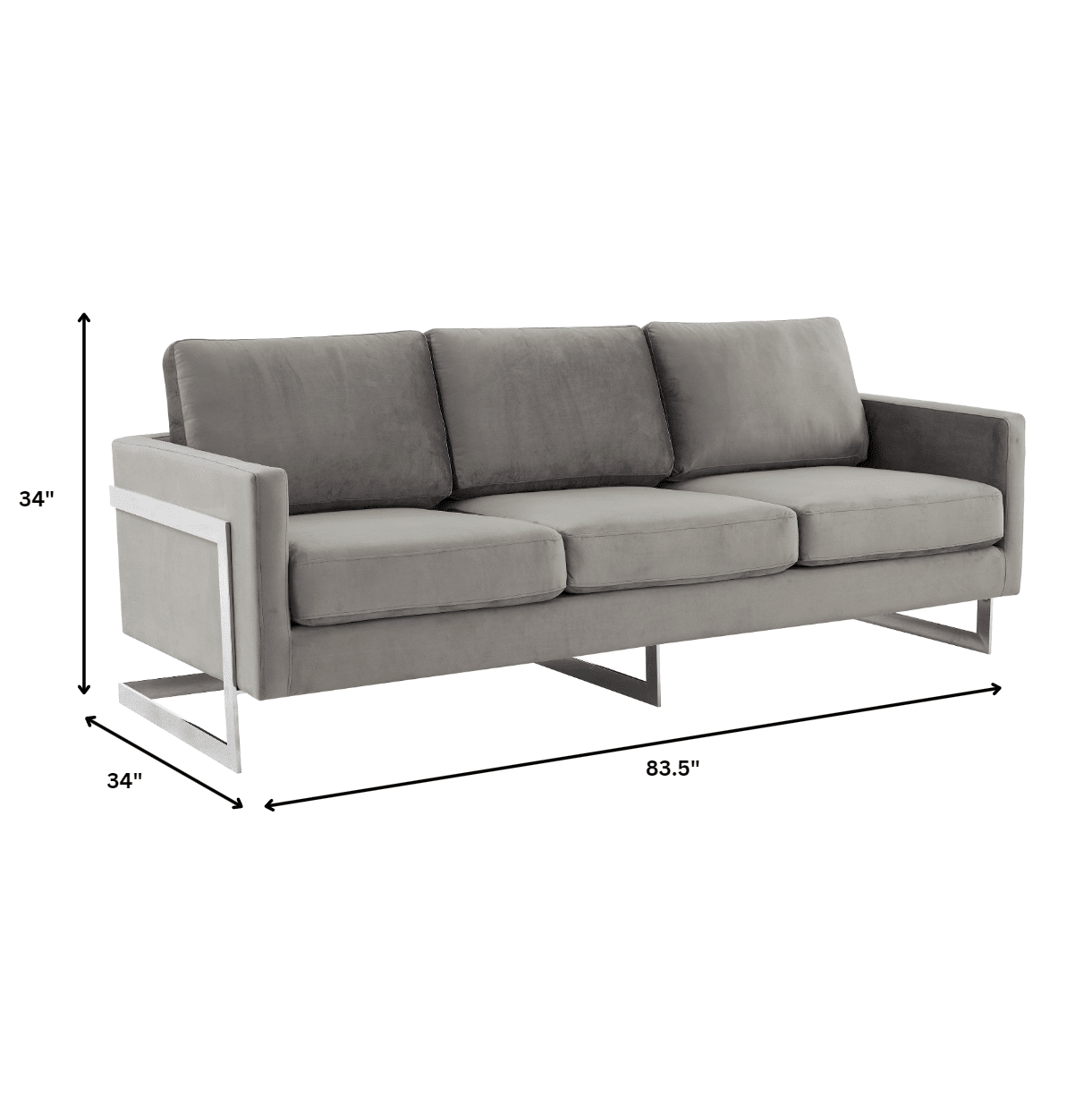 Lincoln 3-Seater Sofa Upholstered in Velvet Fabric with Chrome Stainless Steel Frame