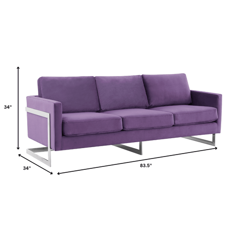 Lincoln 3-Seater Sofa Upholstered in Velvet Fabric with Chrome Stainless Steel Frame