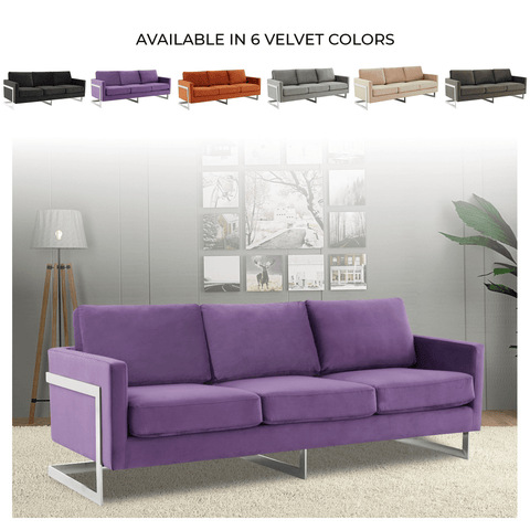 Lincoln 3-Seater Sofa Upholstered in Velvet Fabric with Chrome Stainless Steel Frame