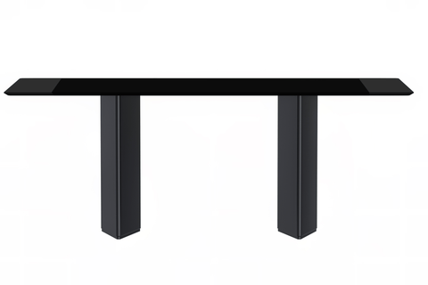 Lior Dining Table with Rectangular Glass/Sintered Stone Tabletop and Black Steel Legs