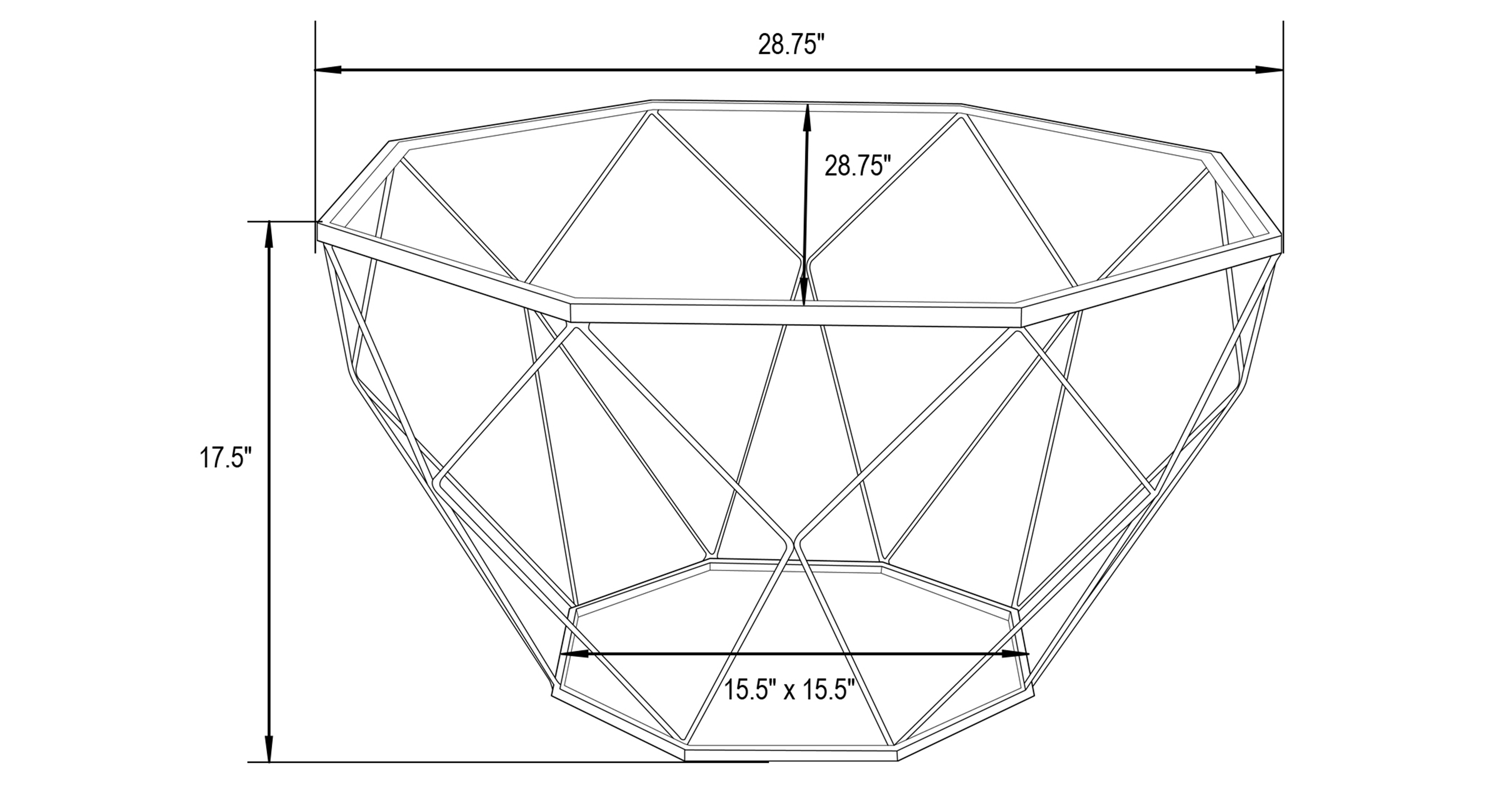 Malibu Modern Octagon Glass Top Coffee Table With Gold Metal Base