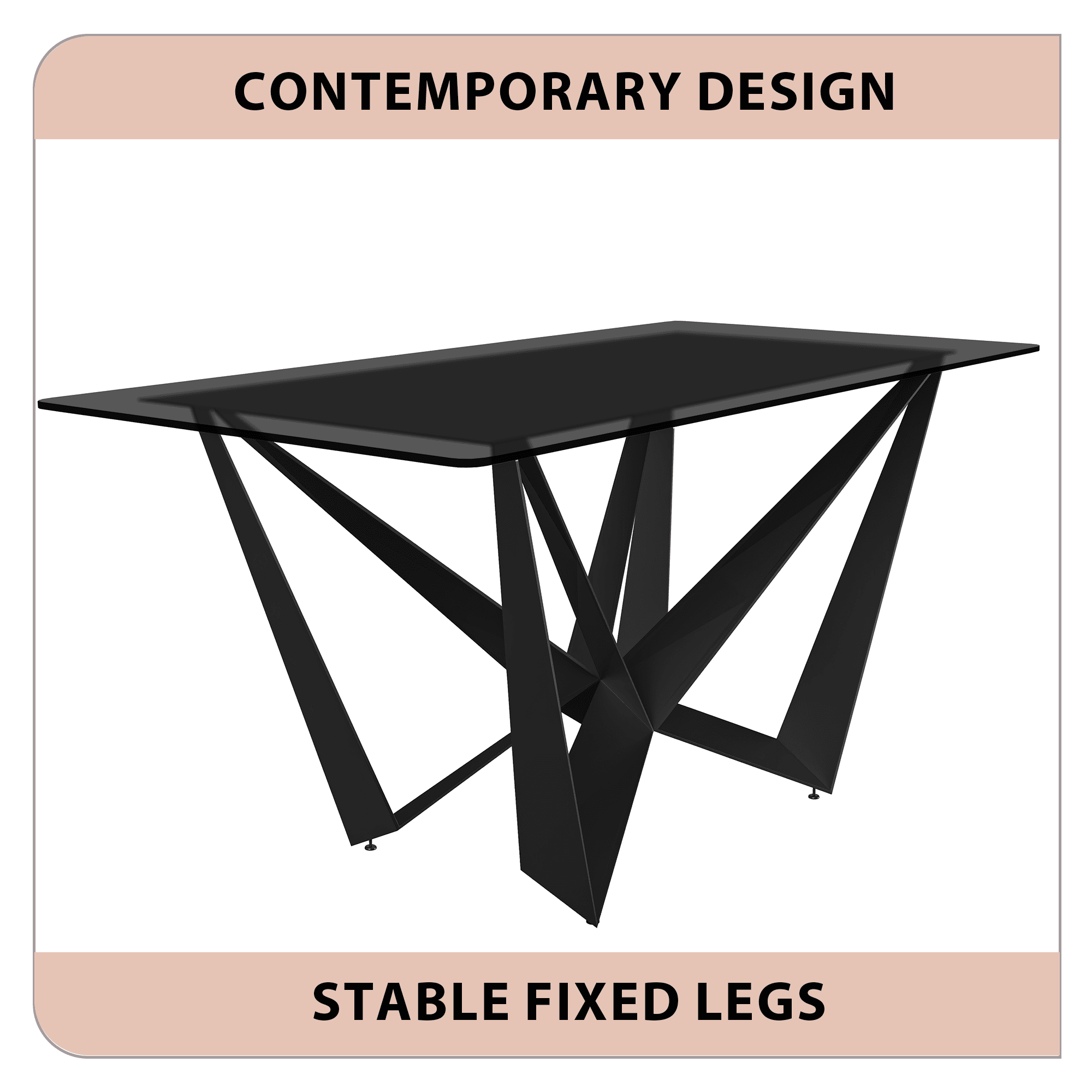 Nuvor Dining Table with Rectangular Sintered Stone/Glass Tabletop and Steel Legs