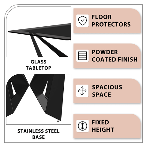 Nuvor Dining Table with Rectangular Sintered Stone/Glass Tabletop and Steel Legs