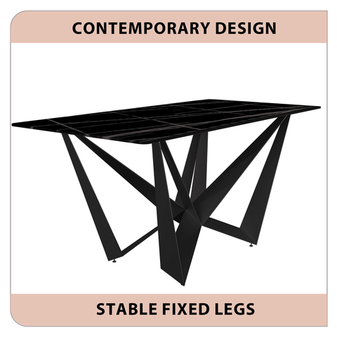 Nuvor Dining Table with Rectangular Sintered Stone/Glass Tabletop and Steel Legs