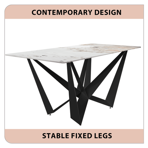 Nuvor Dining Table with Rectangular Sintered Stone/Glass Tabletop and Steel Legs