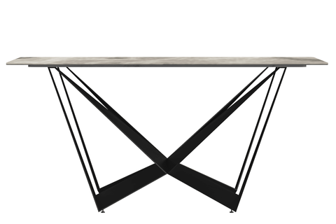 Nuvor Dining Table with Rectangular Sintered Stone/Glass Tabletop and Steel Legs