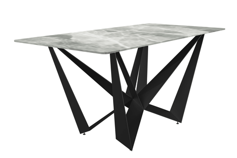 Nuvor Dining Table with Rectangular Sintered Stone/Glass Tabletop and Steel Legs