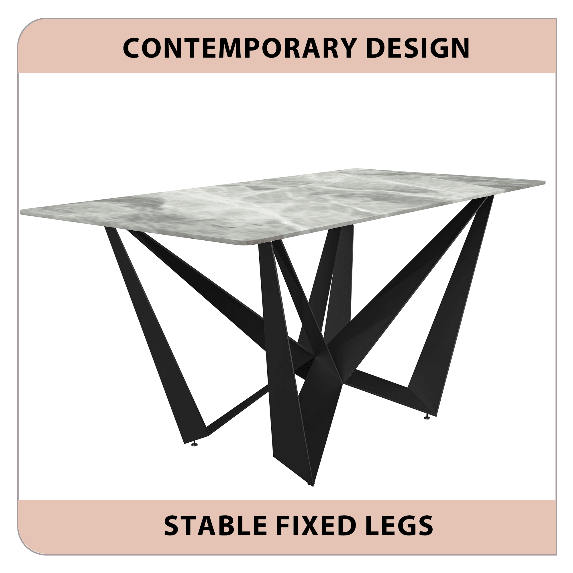 Nuvor Dining Table with Rectangular Sintered Stone/Glass Tabletop and Steel Legs