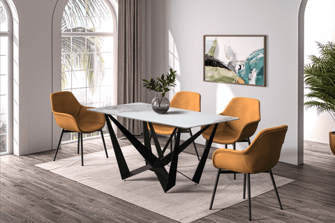 Nuvor Dining Table with Rectangular Sintered Stone/Glass Tabletop and Steel Legs