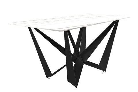 Nuvor Dining Table with Rectangular Sintered Stone/Glass Tabletop and Steel Legs