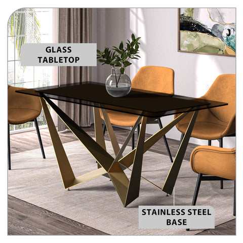 Nuvor Dining Table with Rectangular Sintered Stone/Glass Tabletop and Steel Legs