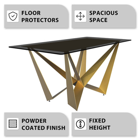 Nuvor Dining Table with Rectangular Sintered Stone/Glass Tabletop and Steel Legs