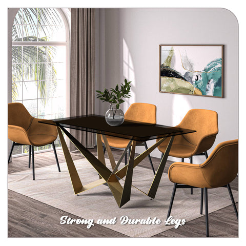 Nuvor Dining Table with Rectangular Sintered Stone/Glass Tabletop and Steel Legs