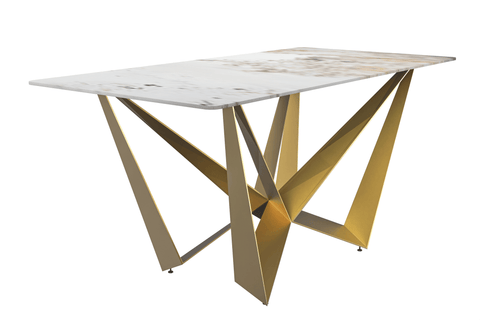 Nuvor Dining Table with Rectangular Sintered Stone/Glass Tabletop and Steel Legs