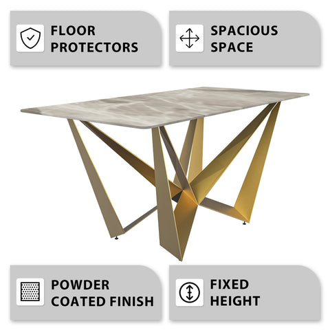 Nuvor Dining Table with Rectangular Sintered Stone/Glass Tabletop and Steel Legs