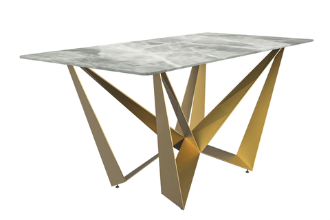 Nuvor Dining Table with Rectangular Sintered Stone/Glass Tabletop and Steel Legs