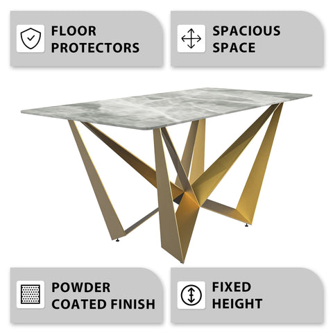 Nuvor Dining Table with Rectangular Sintered Stone/Glass Tabletop and Steel Legs