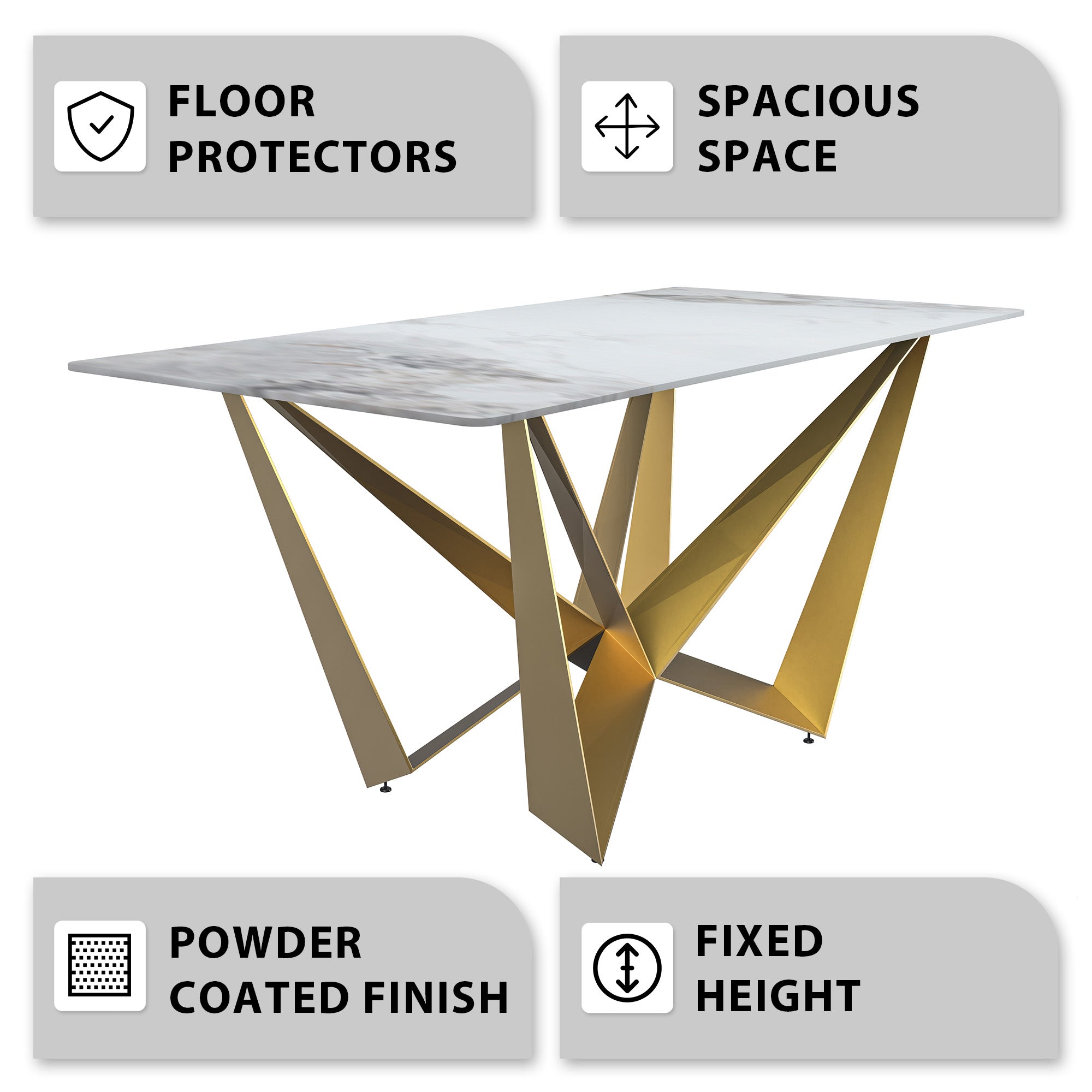 Nuvor Dining Table with Rectangular Sintered Stone/Glass Tabletop and Steel Legs