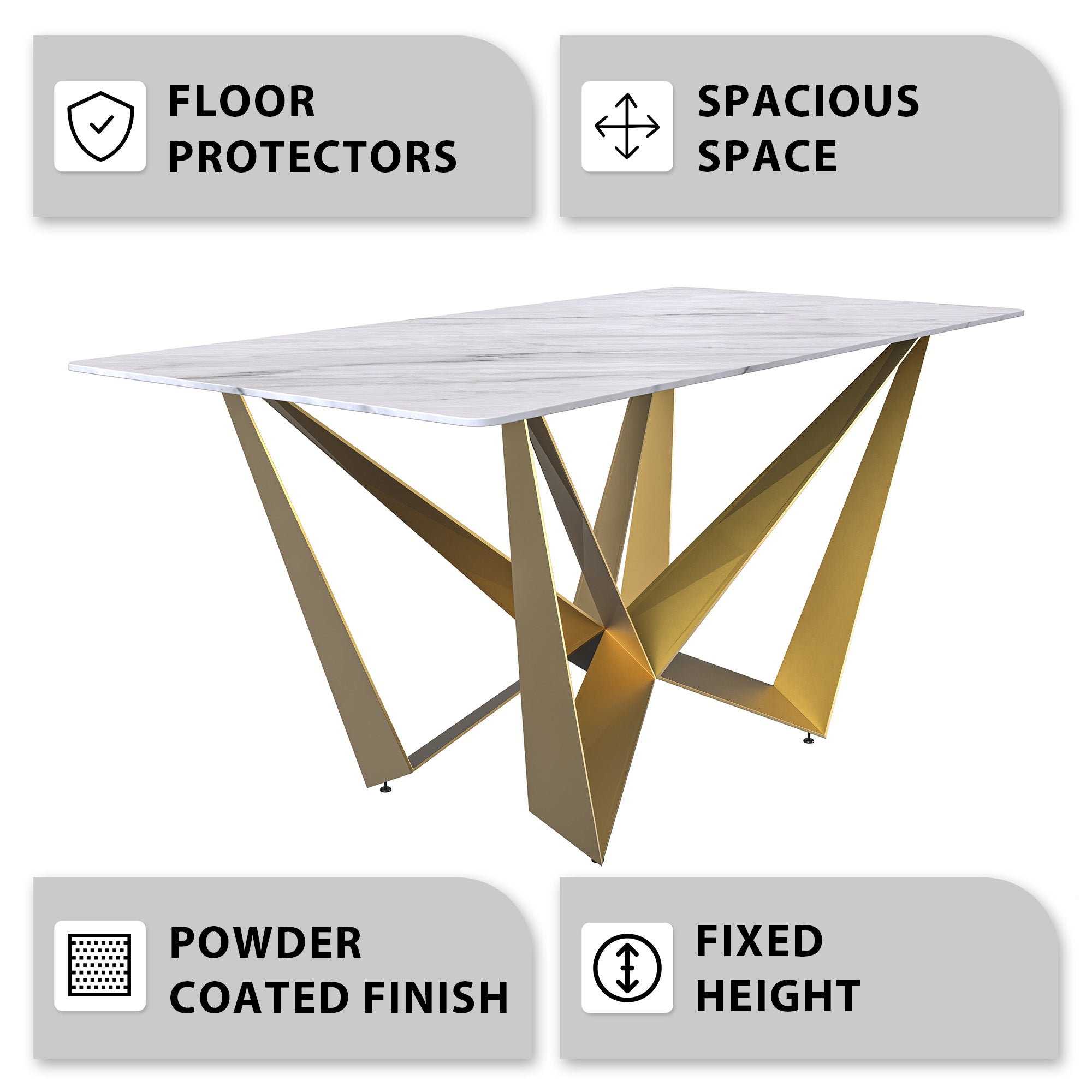 Nuvor Dining Table with Rectangular Sintered Stone/Glass Tabletop and Steel Legs