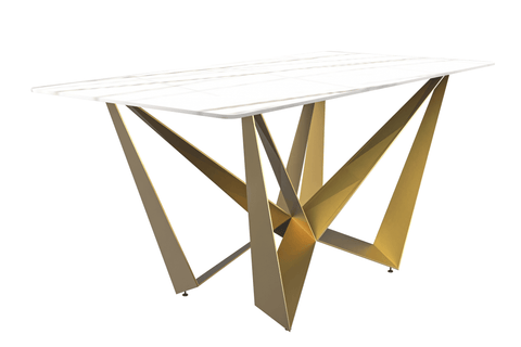 Nuvor Dining Table with Rectangular Sintered Stone/Glass Tabletop and Steel Legs