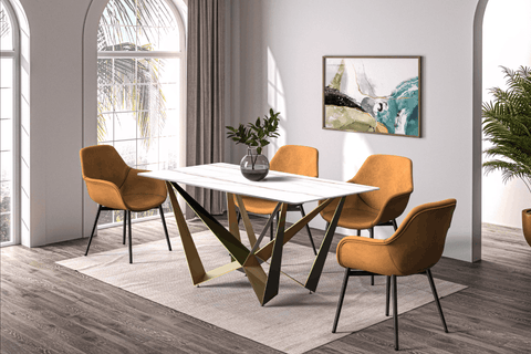 Nuvor Dining Table with Rectangular Sintered Stone/Glass Tabletop and Steel Legs