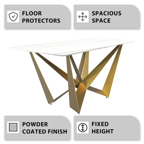 Nuvor Dining Table with Rectangular Sintered Stone/Glass Tabletop and Steel Legs