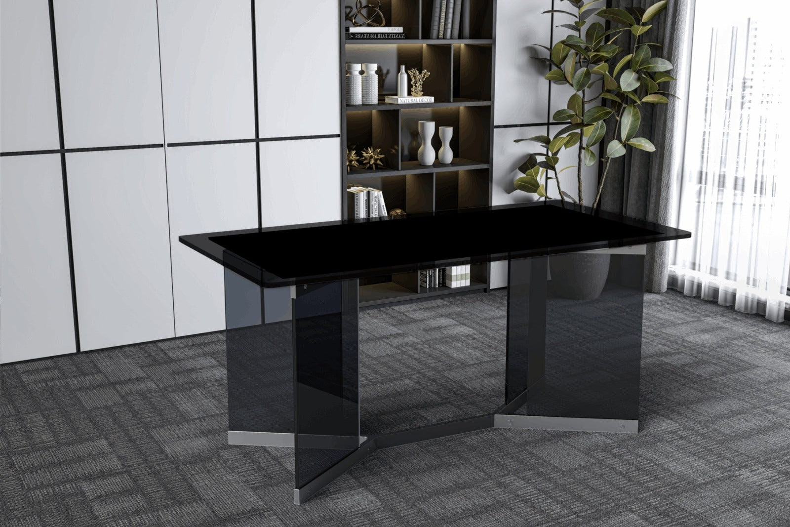 Oryn Modern Rectangular Dining Table with Glass/Sintered Stone Tabletop