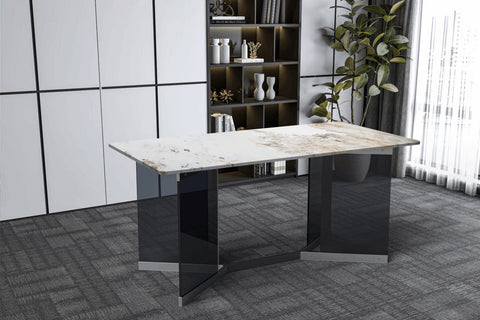 Oryn Modern Rectangular Dining Table with Glass/Sintered Stone Tabletop